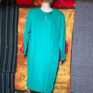 LIZ CLAIBORNE Dresses-teal long sleeve button-crest maxi dress w/shoulder pads